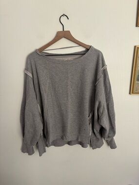 Free People We the Free Relaxed Heather Grey CAMDEN Pullover Sweatshirt Small